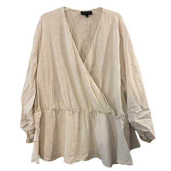 Lane Bryant Women's Size 34/36 Cream Linen Blend Crossover Faux Wrap Peplum Top - Picture 1 of 11